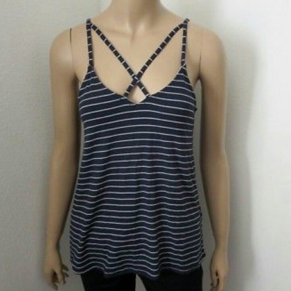 Hollister blue & white striped tank sz S